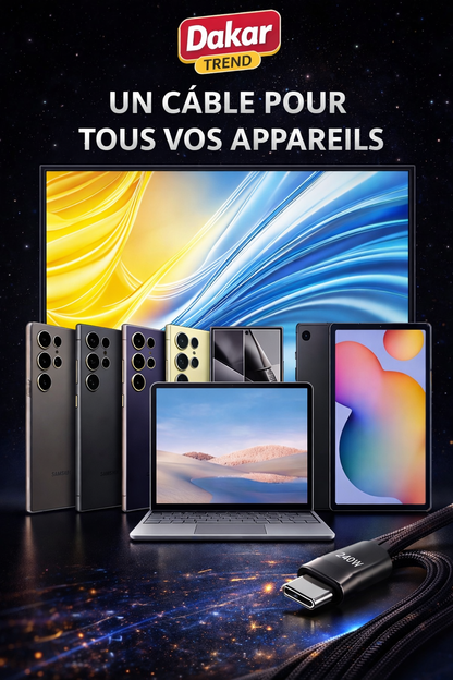 Câble Charge Ultra Rapide 240W avec Support Téléphone Intégré – Regardez Vos Vidéos Pendant la Charge | Dakar Trend