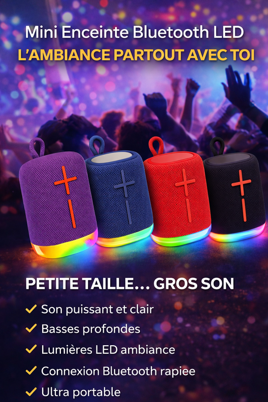 🔊 MINI ENCEINTE BLUETOOTH LED – L’AMBIANCE PARTOUT AVEC TOI